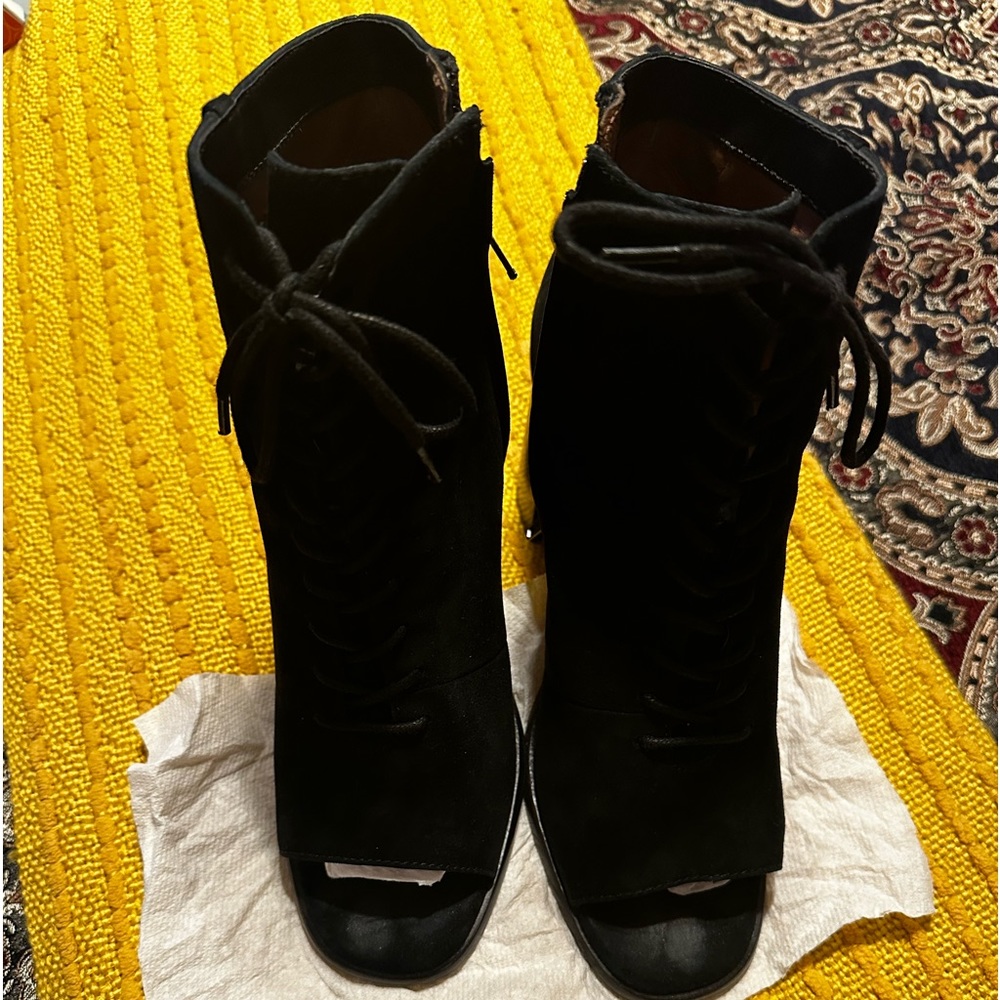 Frye Black PeepToe Booties side zipper